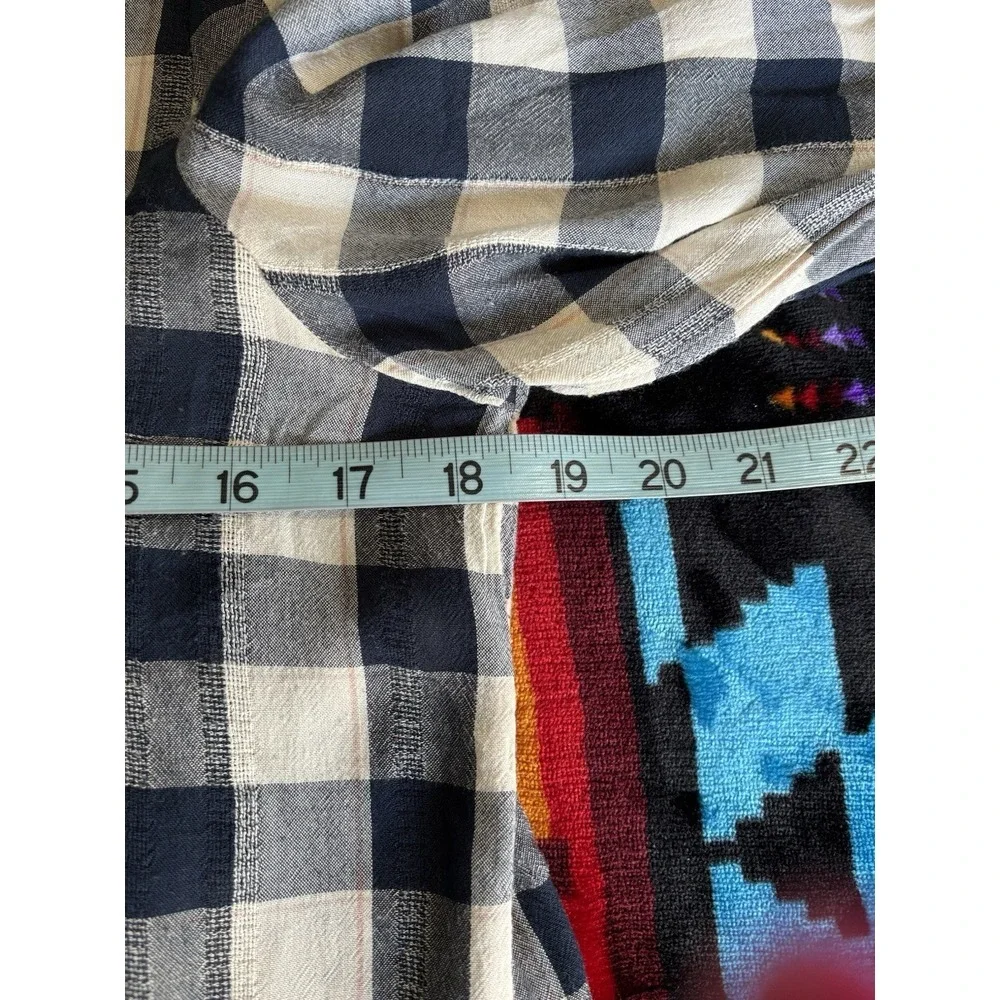 American Eagle Blue/White Plaid Buttons Tiered Long Sleeve Size‎ S Flowy Ruffles